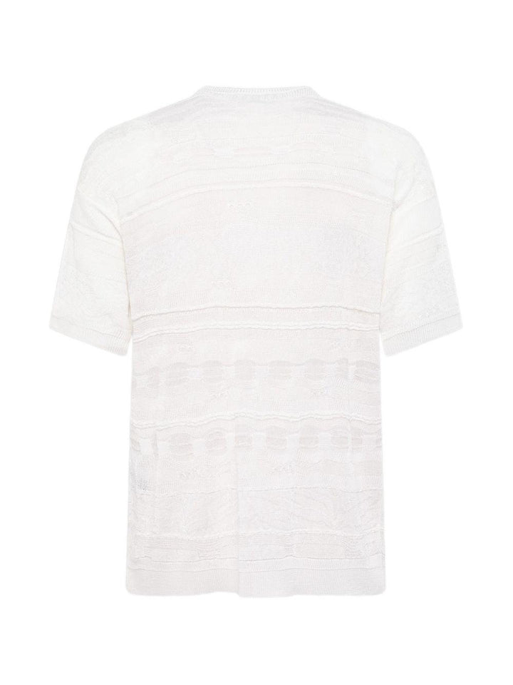 T-shirt panna in maglia con trasparenze 