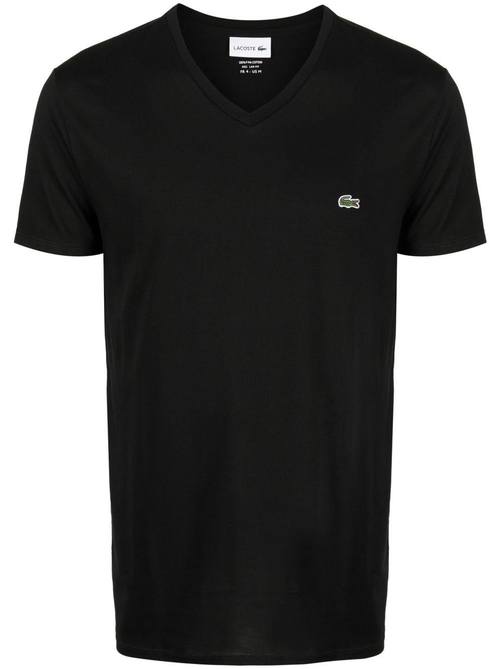 T-shirt nera con scollo a V 
