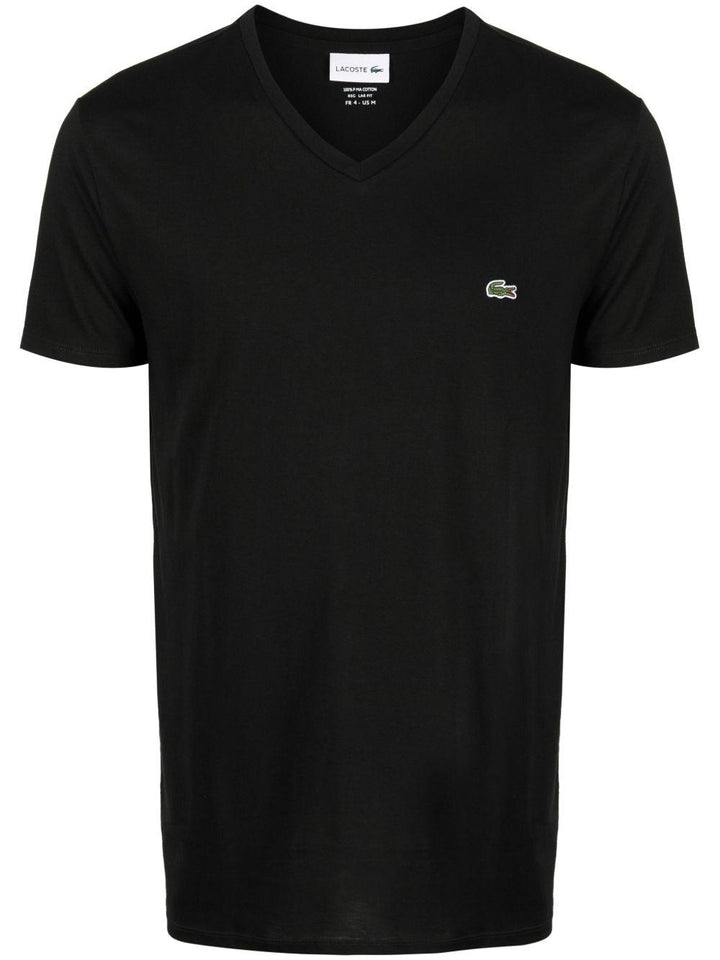 T-shirt nera con scollo a V 