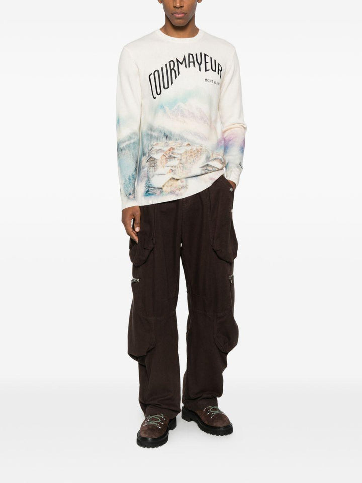 Maglione bianco girocollo Heron con stampa 