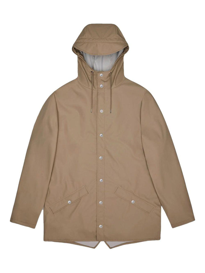 Impermeabile beige con cappuccio 