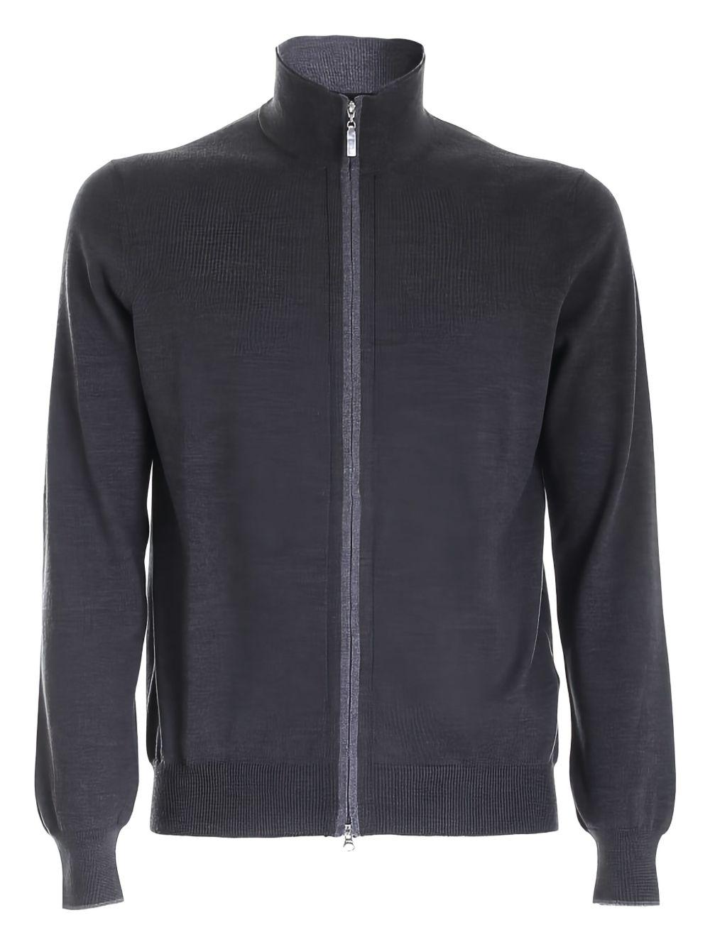Cardigan grigio a collo alto con zip 
