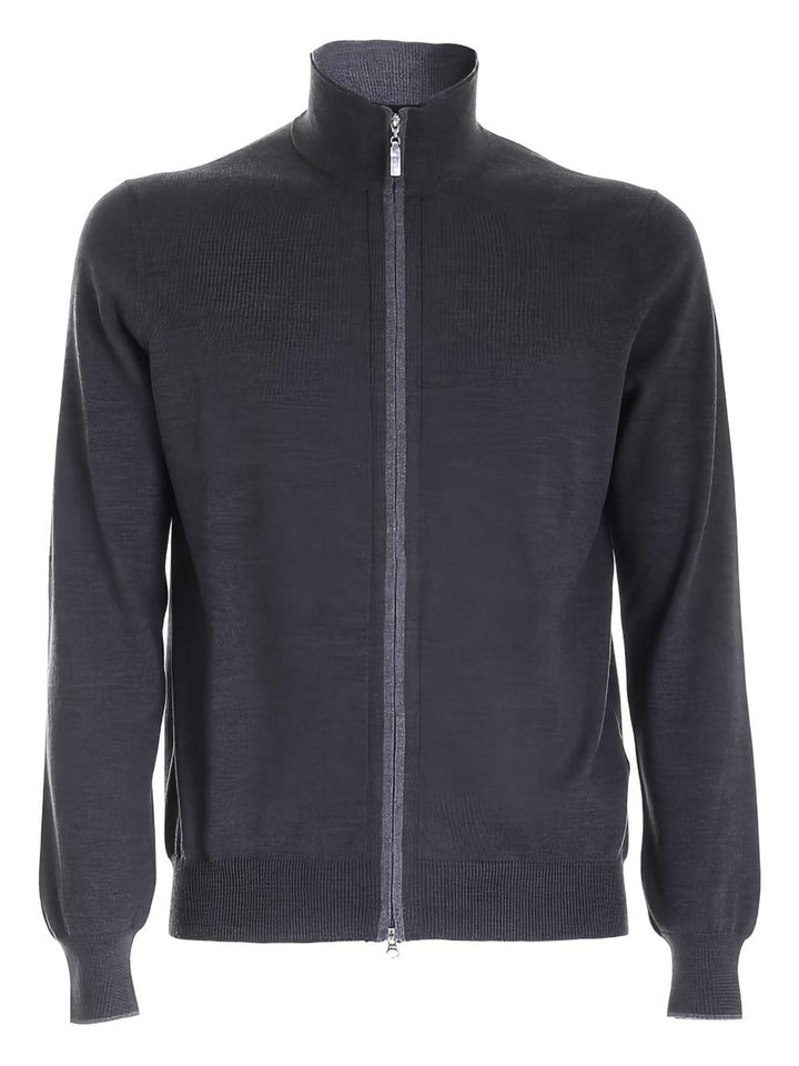 Cardigan grigio a collo alto con zip 