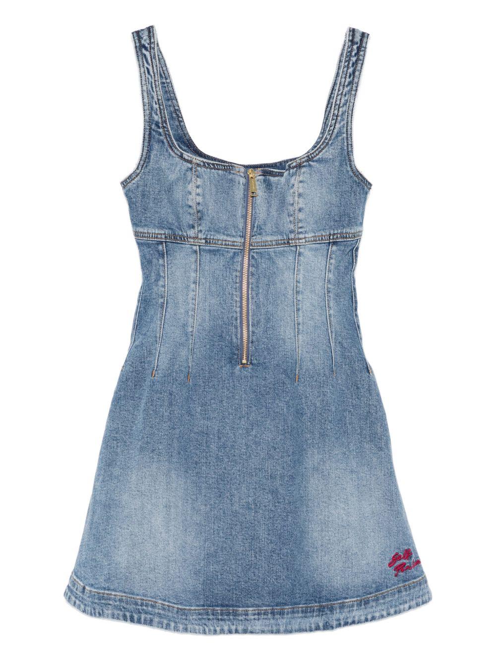 Abito corto in denim con zip 