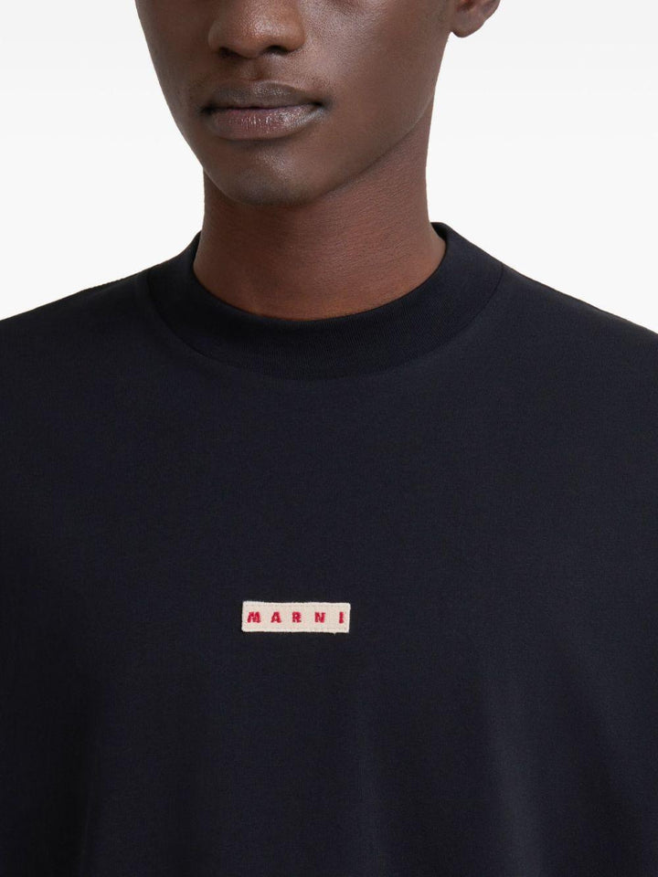 T-shirt nera in cotone con stampa logo 