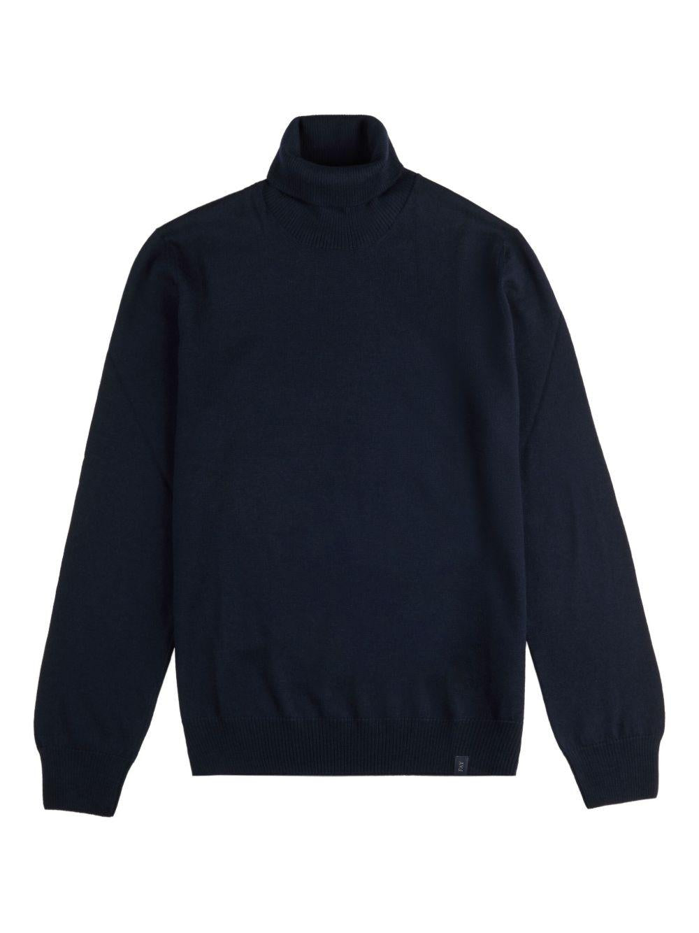 Maglione blu navy in lana vergine con collo alto 