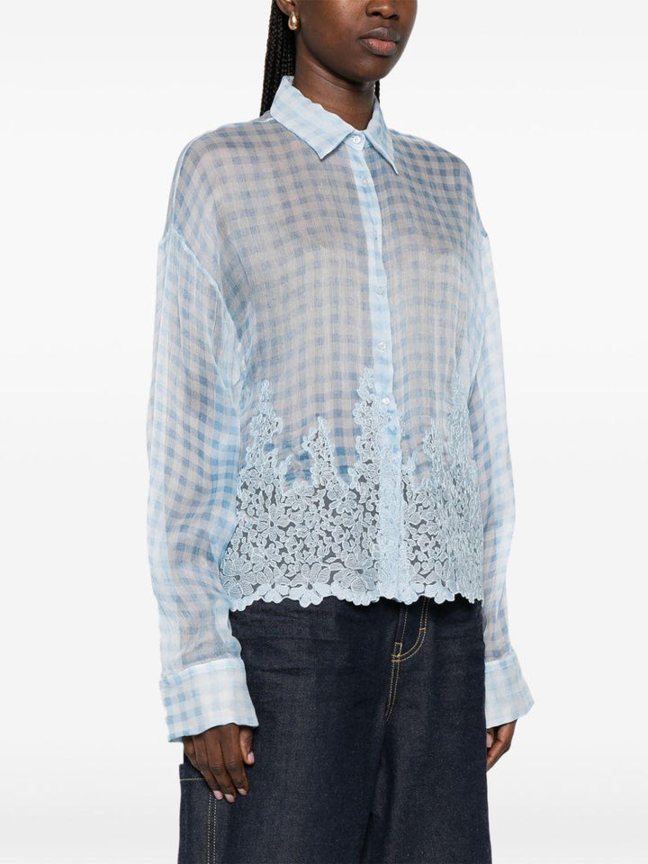 Camicia a quadri con dettagli in pizzo<BR/> 