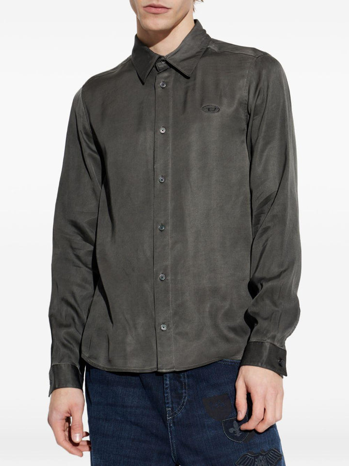 Camicia con logo ricamato grigio 