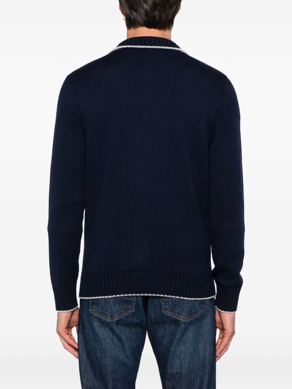 Cardigan blu navy a coste con bottoni e collo alto 