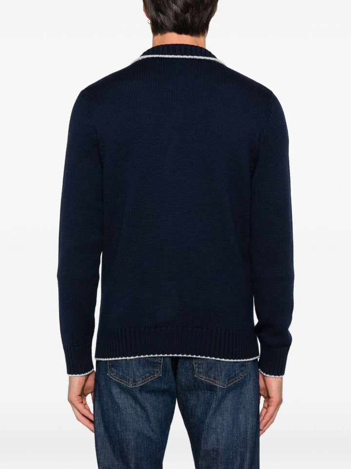 Cardigan blu navy a coste con bottoni e collo alto 
