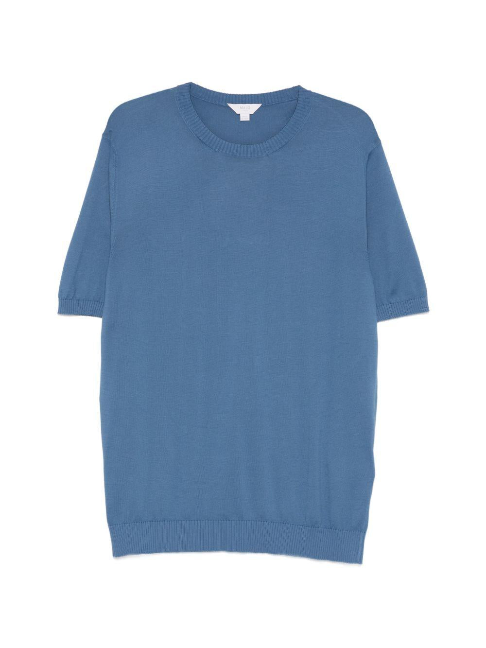 T-shirt girocollo in maglia ocean blue 