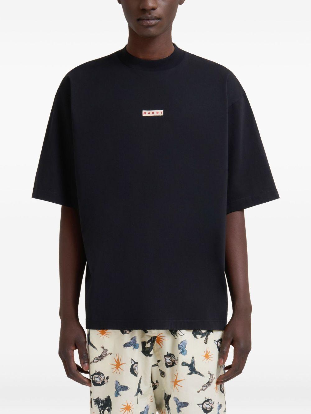 T-shirt nera in cotone con stampa logo 