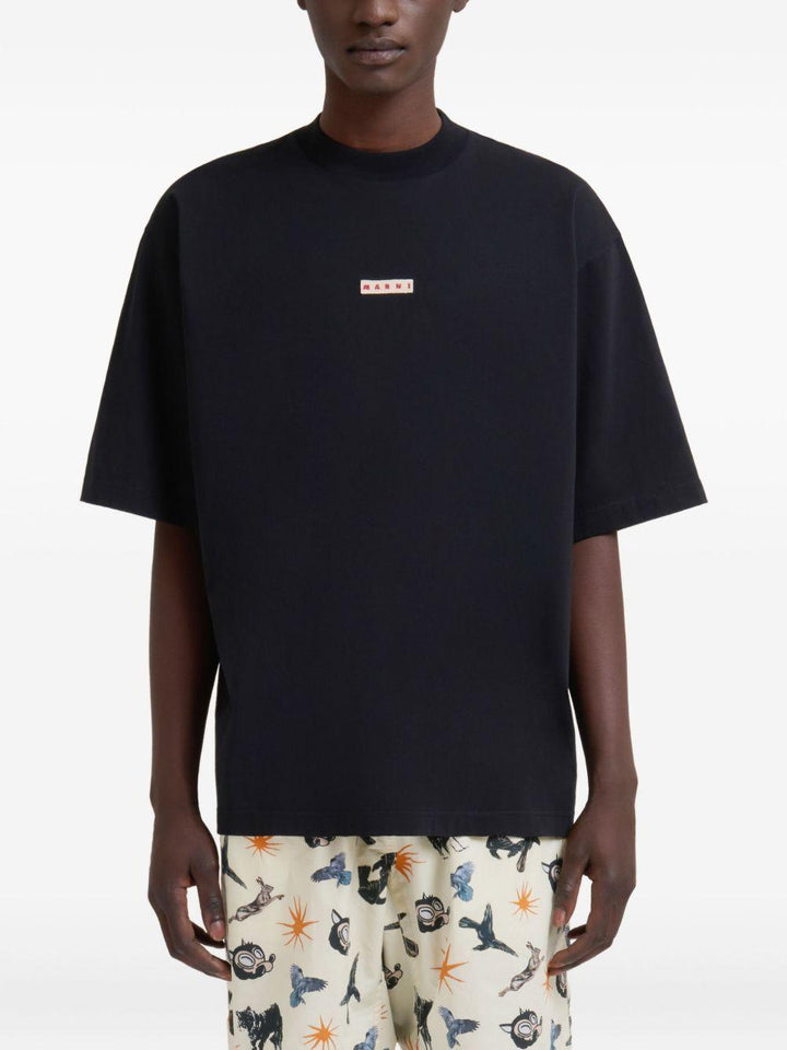 T-shirt nera in cotone con stampa logo 