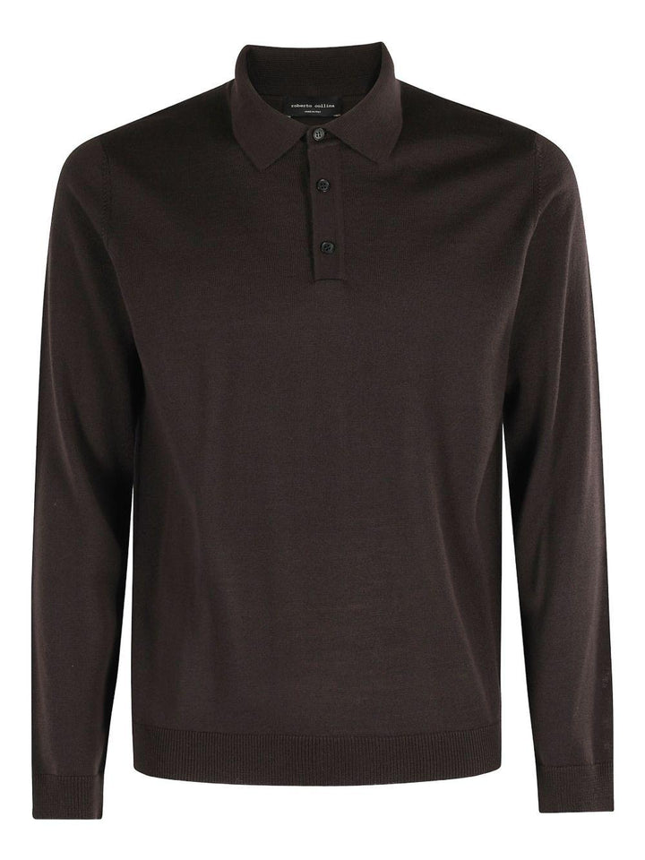 Polo marrone a maniche lunghe 