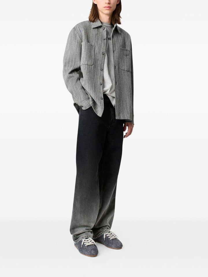 Giacca-camicia grigia a righe con logo ricamato 