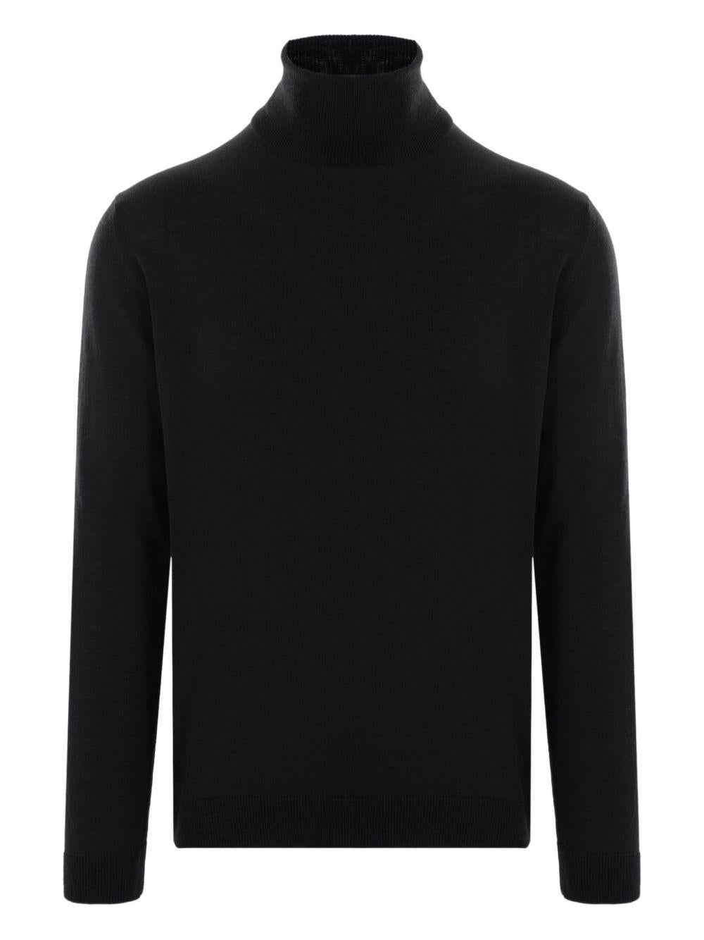 Maglione nero a collo alto in lana merino 