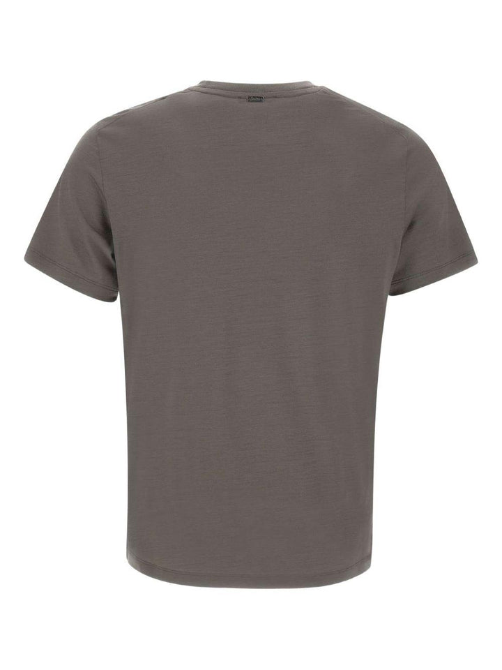 T-shirt grigia in lana con girocollo a coste 