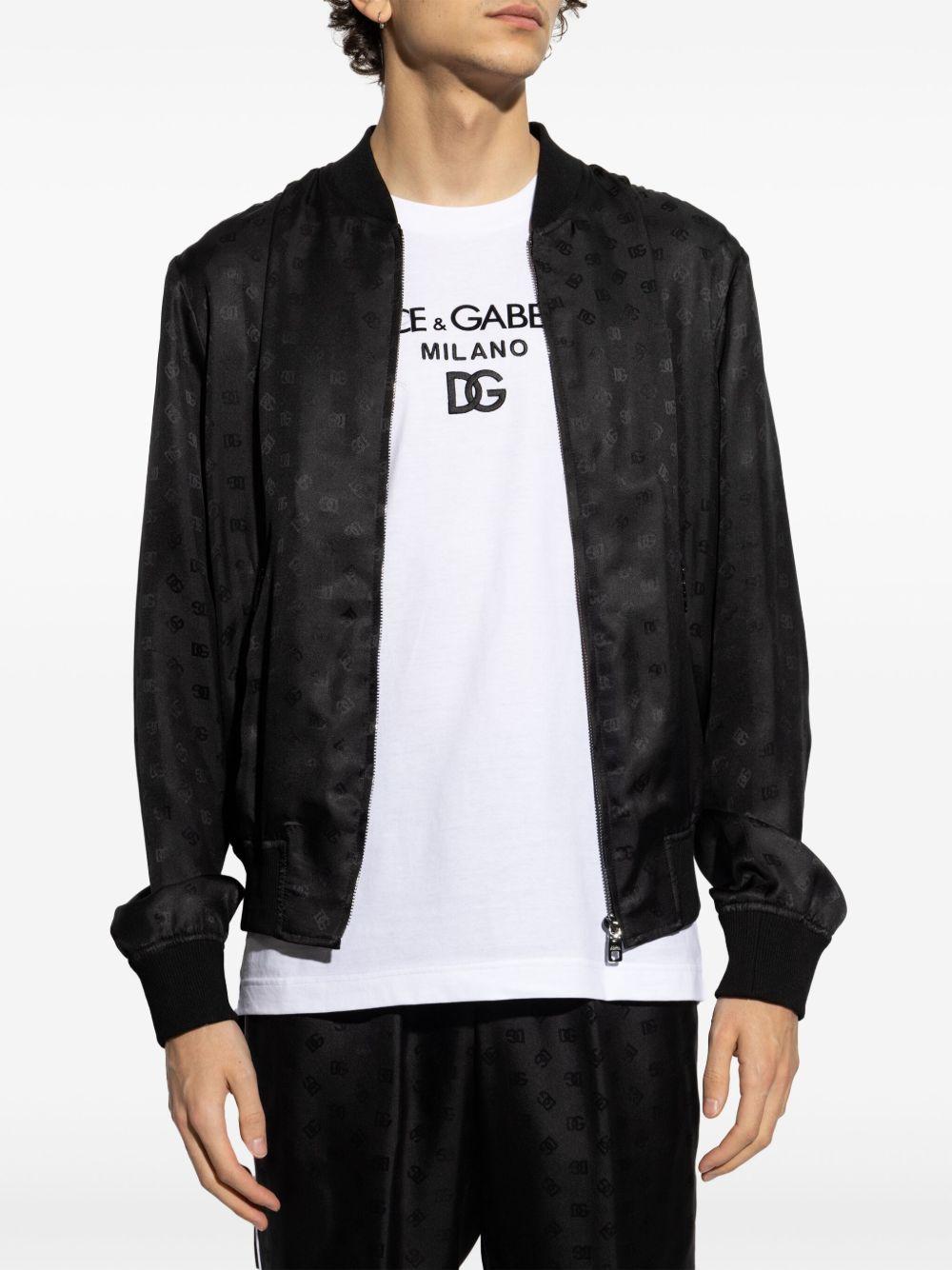 Bomber nero in seta con stampa 