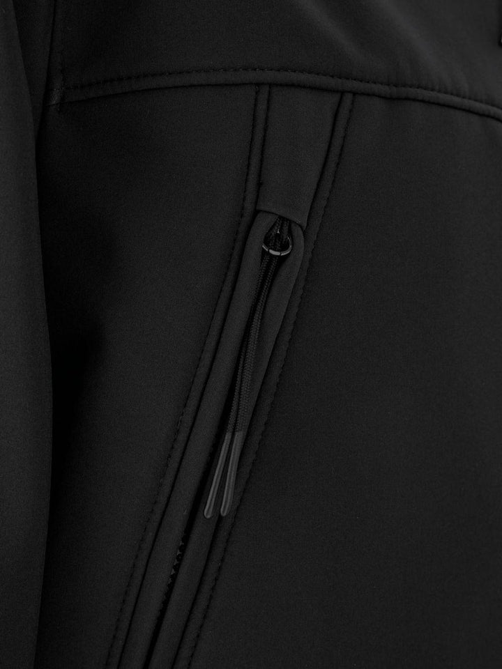 Giacca nera con zip e cappuccio regolabile