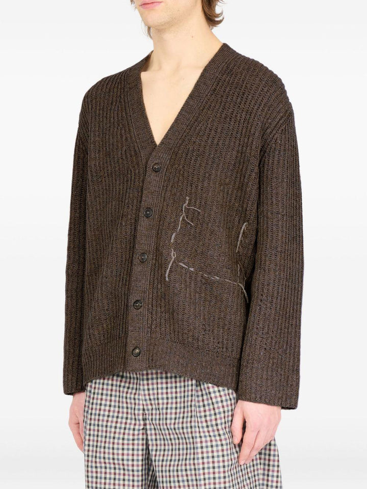 Cardigan marrone scuro in lana a coste 
