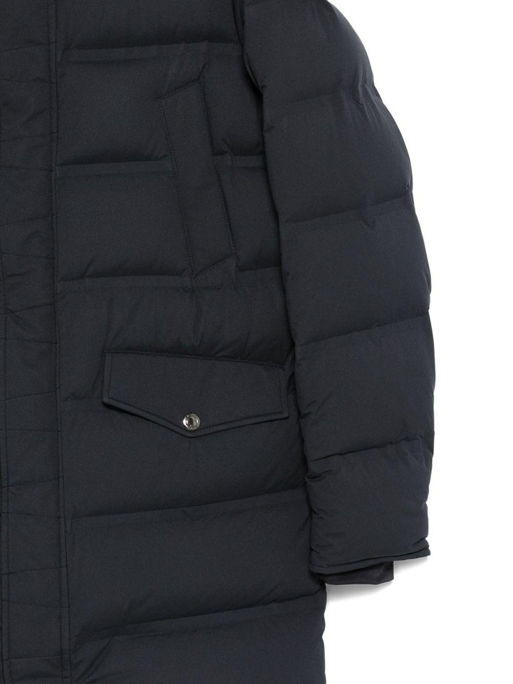 Cappotto imbottito blu con cappuccio 