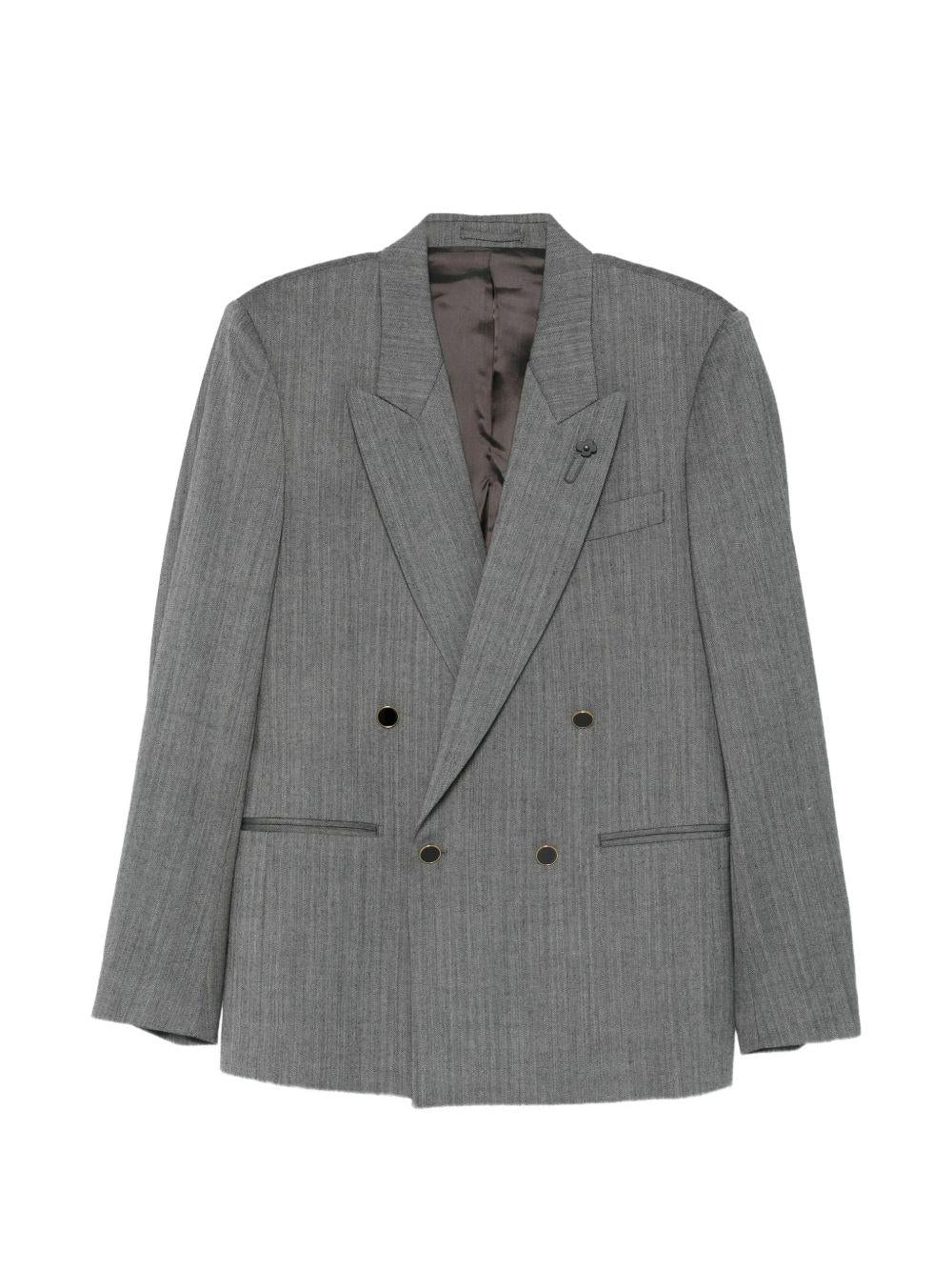 Blazer Grigio Spigato Doppiopetto con rever a lancia 