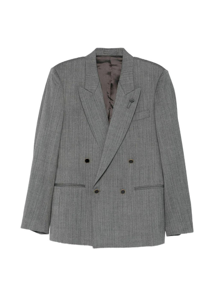 Blazer Grigio Spigato Doppiopetto con rever a lancia 