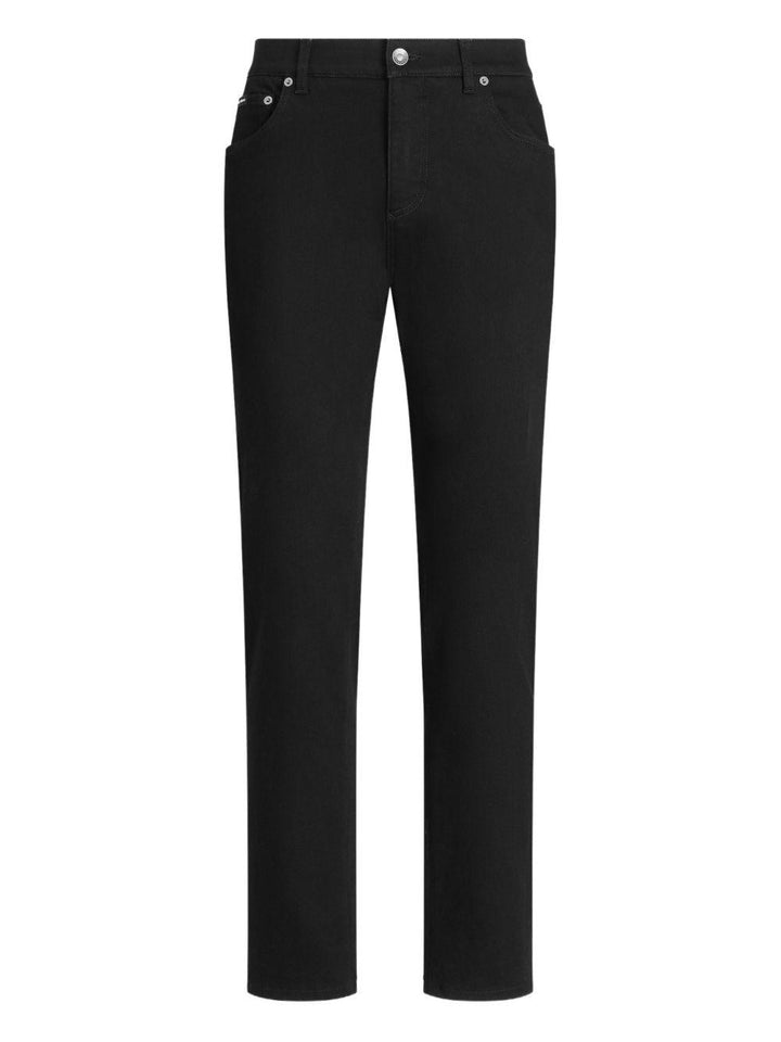 Jeans neri in cotone con placca logo 