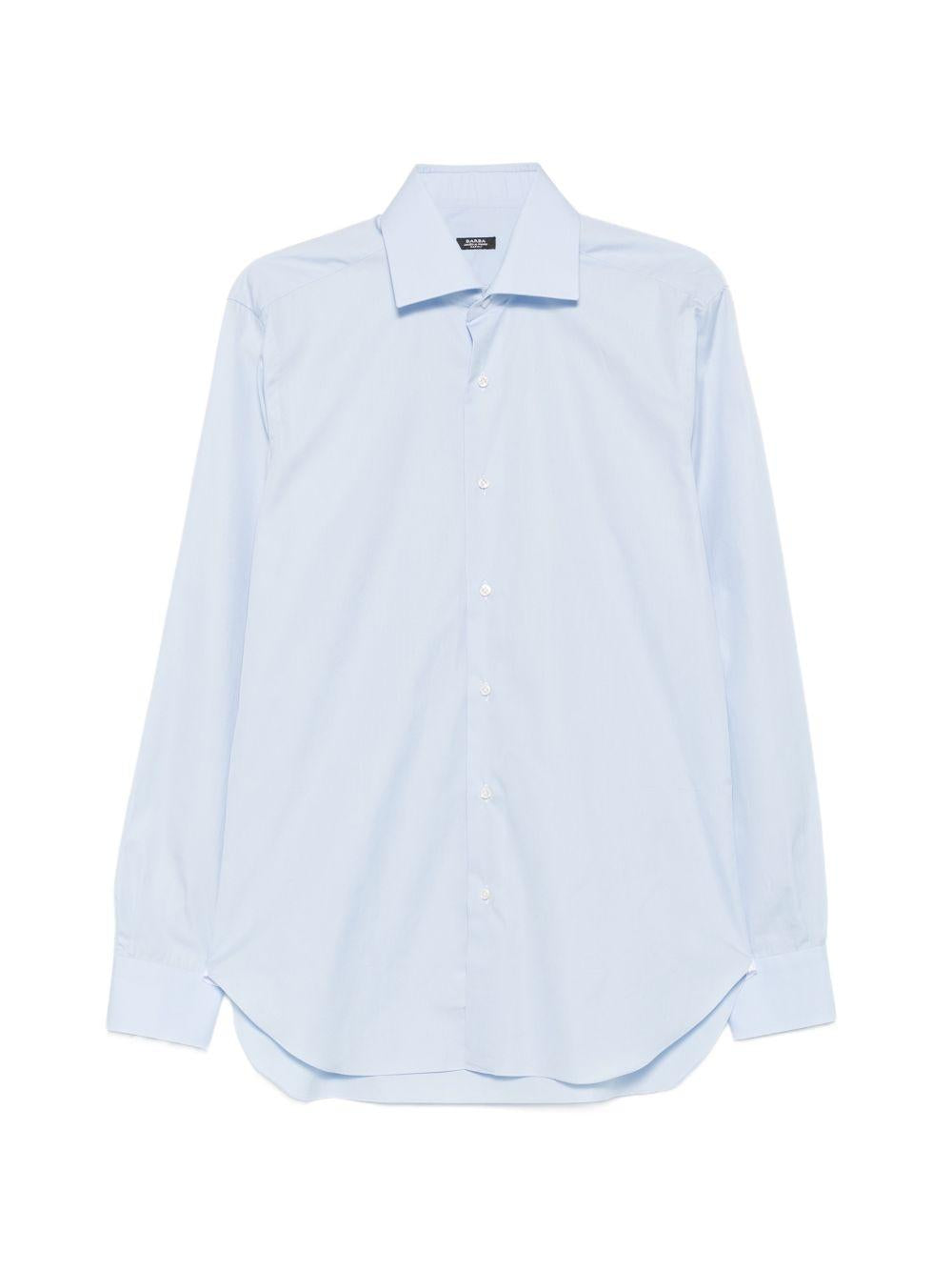 Camicia azzurra a maniche lunghe con colletto polo 