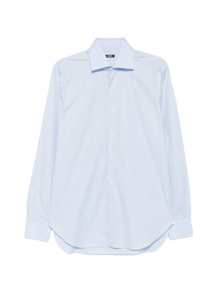 Camicia azzurra a maniche lunghe con colletto polo 