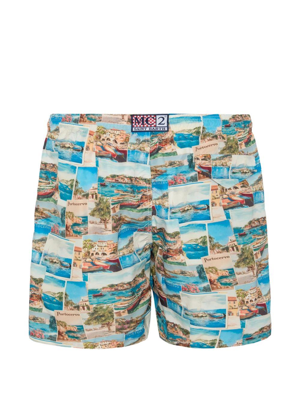 Costume da bagno beige/blu con stampa all-over 