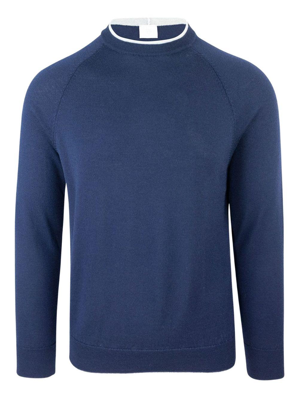 Felpa blu in lana vergine con maniche raglan 