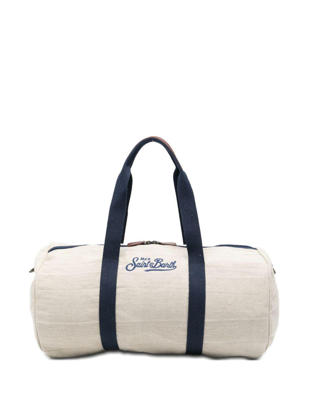 Borsone beige chiaro con logo ricamato 