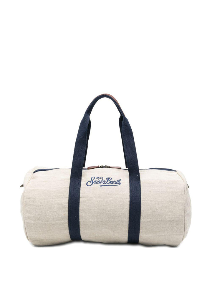 Borsone beige chiaro con logo ricamato 