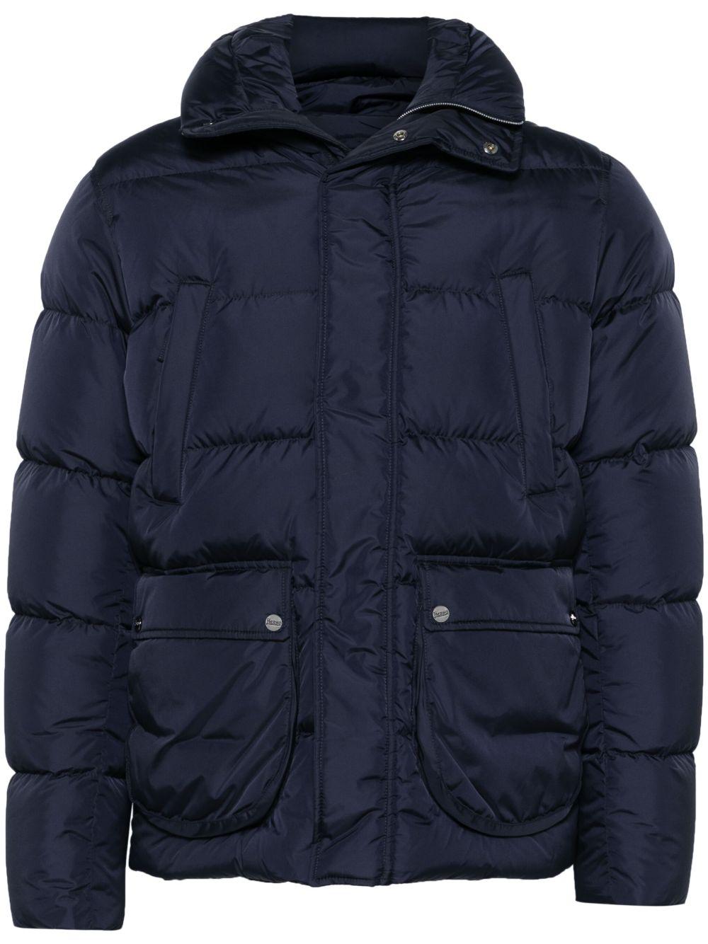 Piumino blu navy con cappuccio 