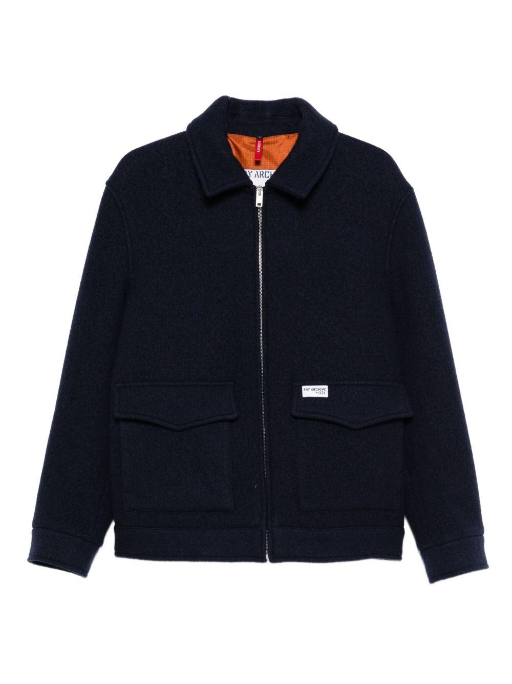 Giacca-camicia blu navy con zip e tasche con patta 