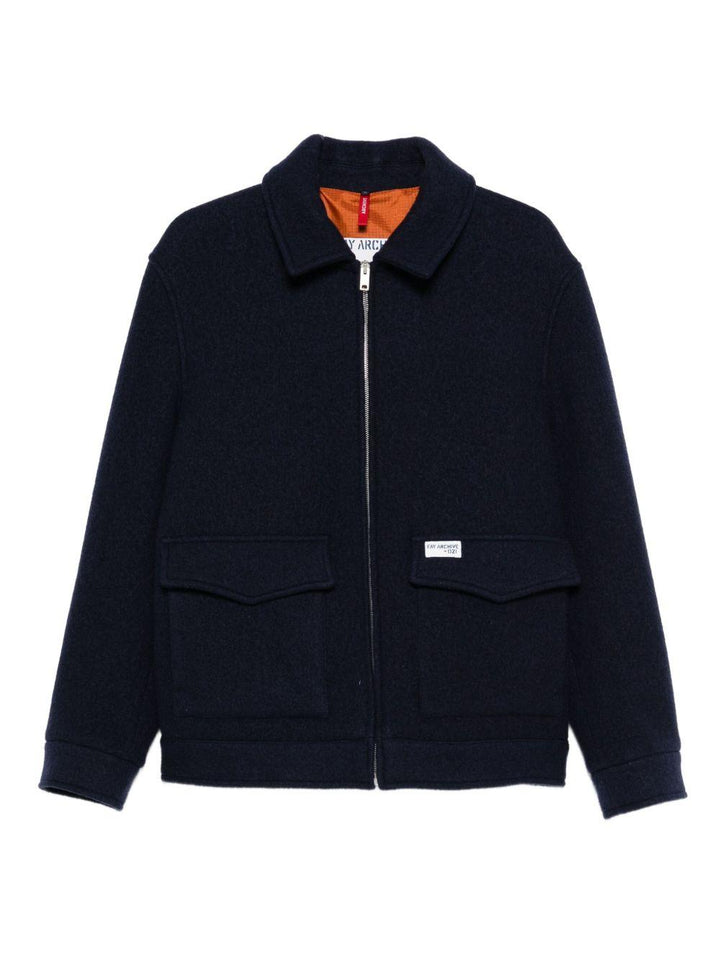 Giacca-camicia blu navy con zip e tasche con patta 