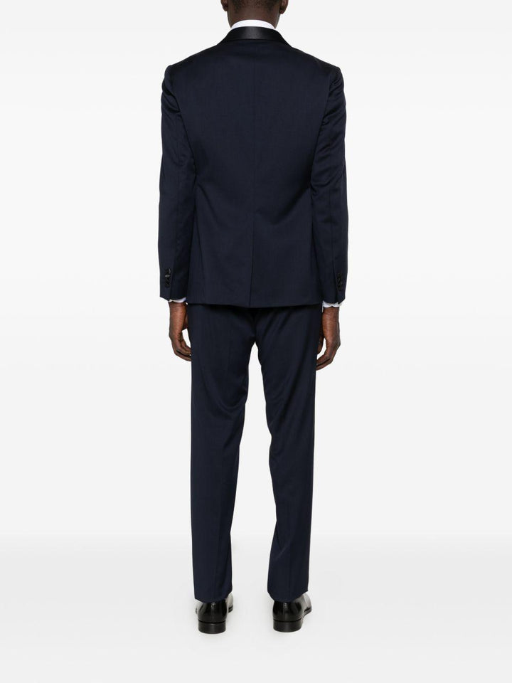 Smoking doppiopetto con profili in satin blu navy 