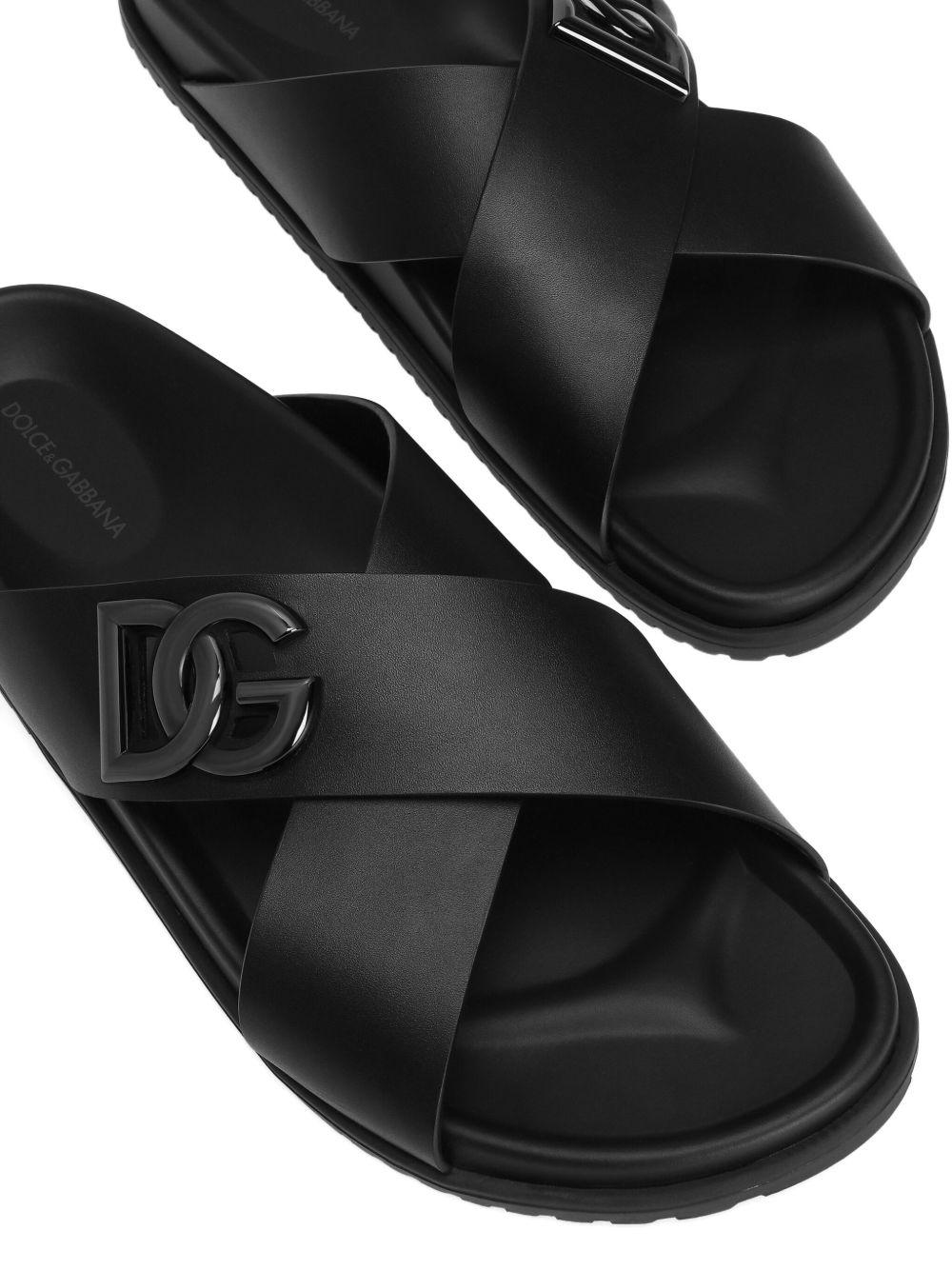 Sandali slides neri con fascia e logo 