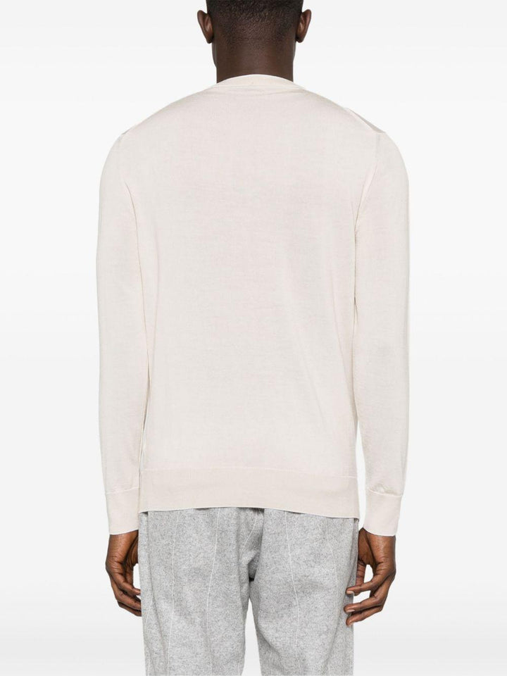 Maglione bianco opaco con girocollo e finiture a coste 