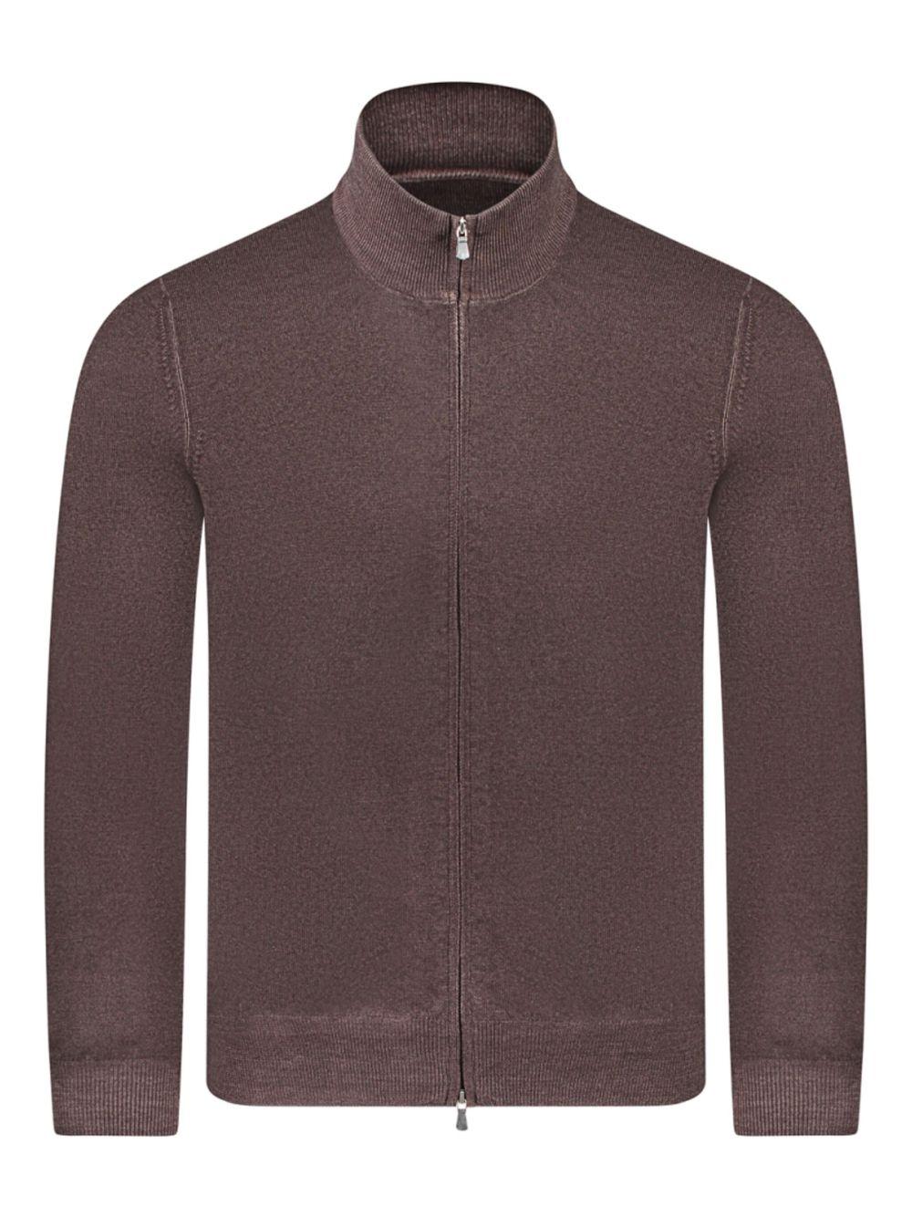 Cardigan in lana con zip marrone 