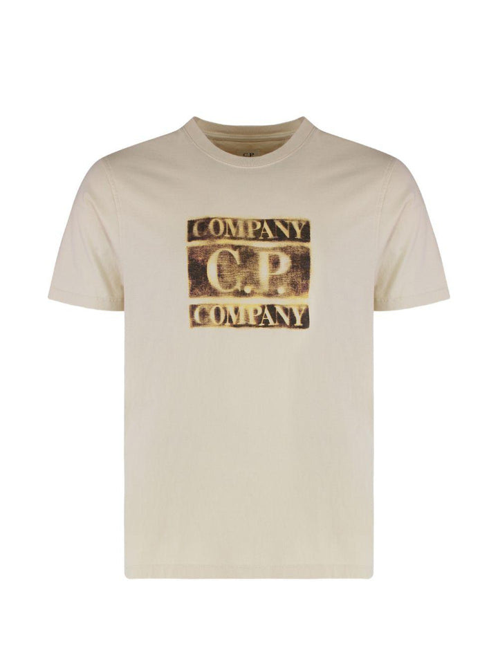 T-shirt beige con logo 