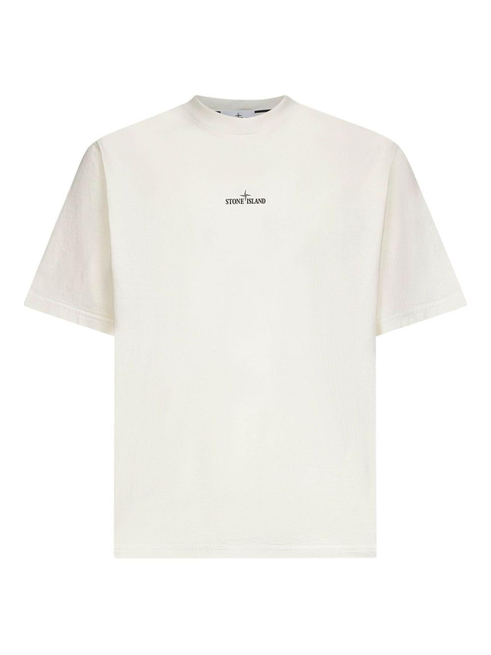 T-shirt bianca in cotone con stampa Compass 