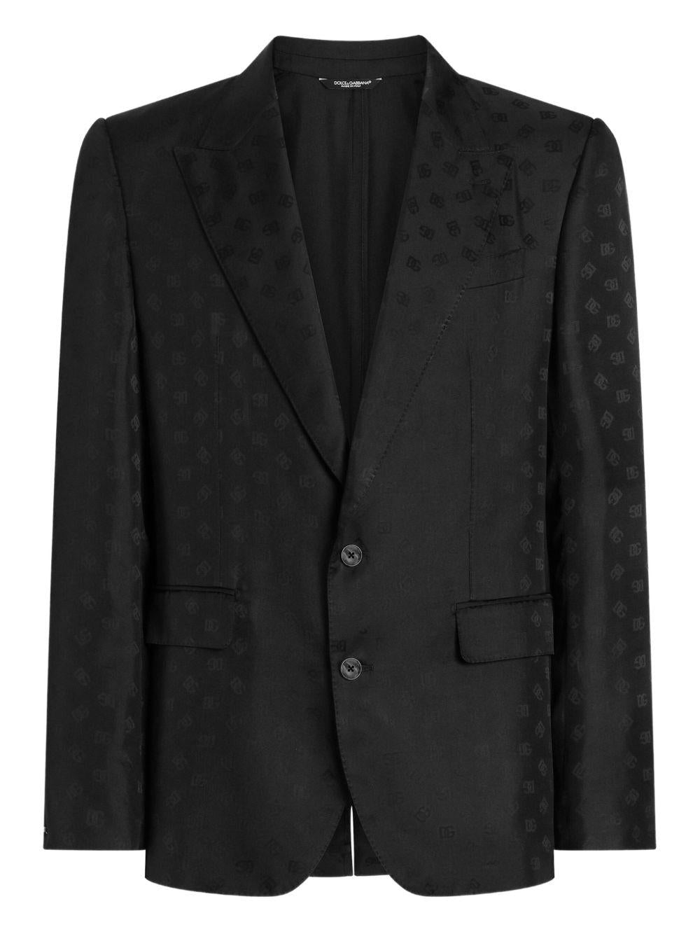 Blazer nero con logo jacquard 