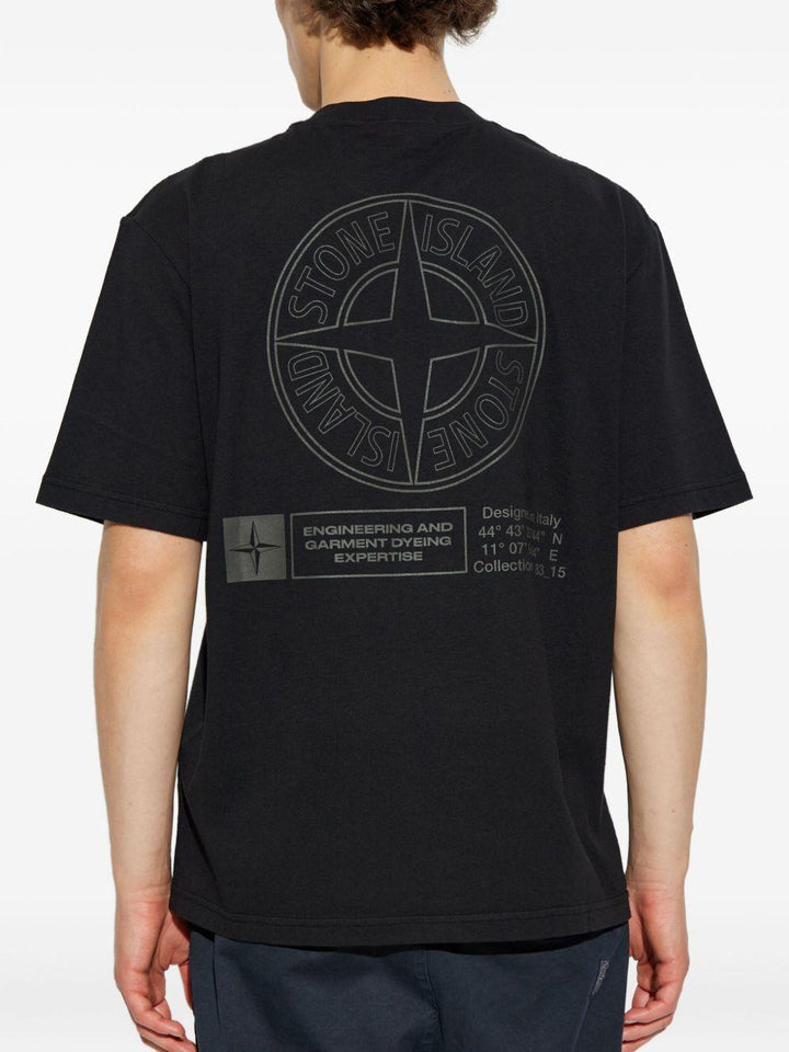 T-shirt nera in cotone con stampa Compass 