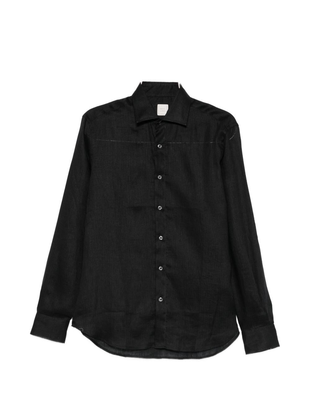 Camicia nera in lino con bottoni 