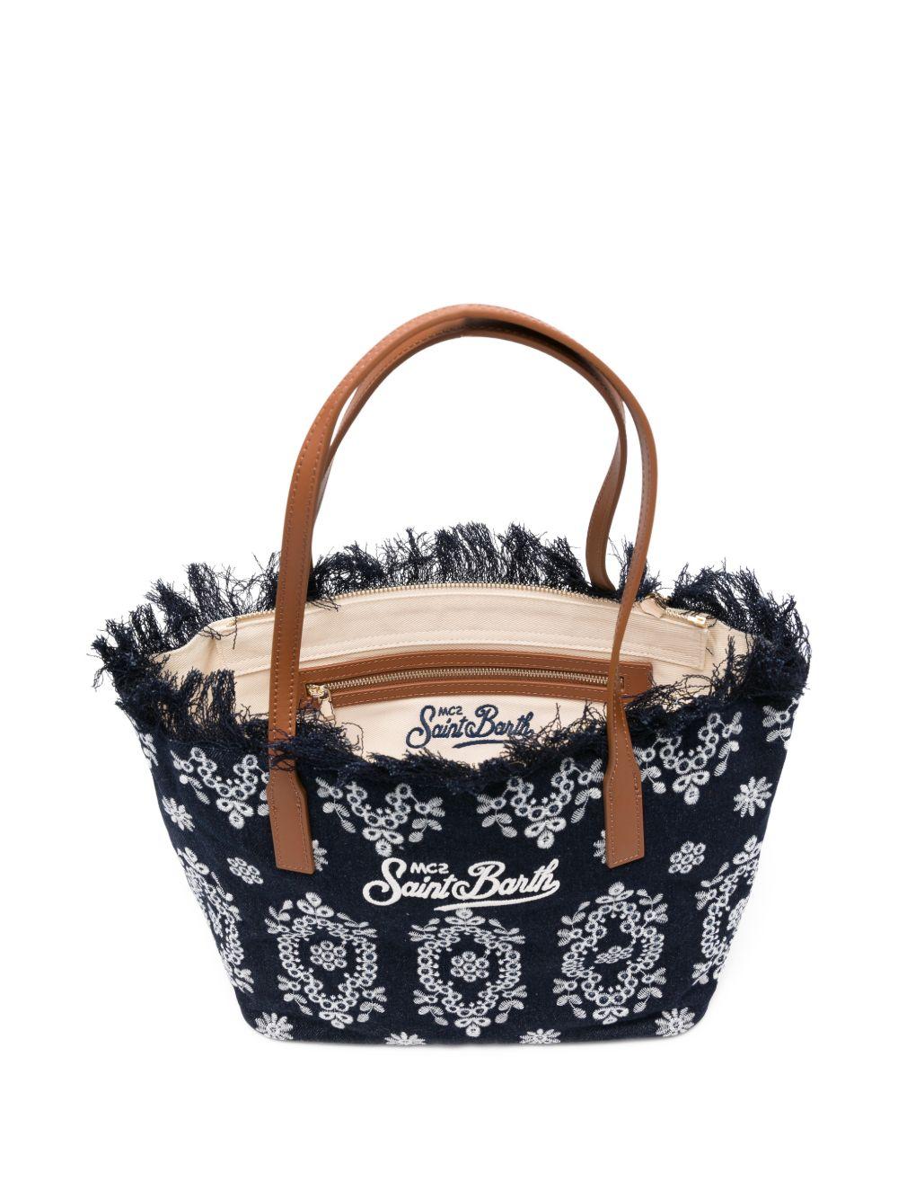 Borsa tote floreale con frange 