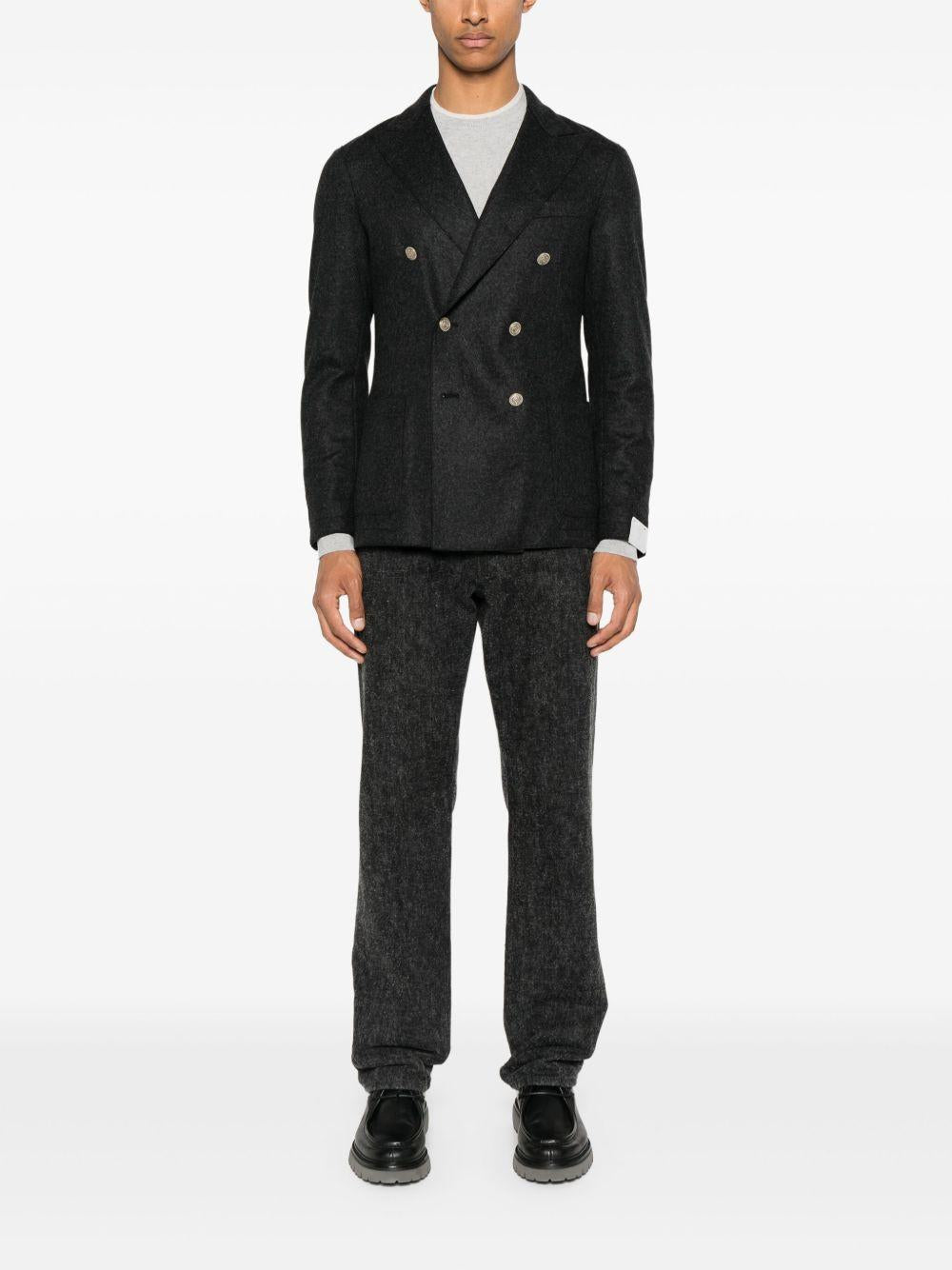 Blazer nero doppiopetto con tasche applicate 