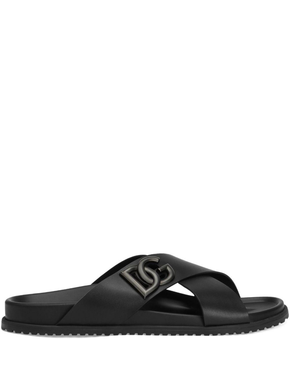 Sandali slides neri con fascia e logo 