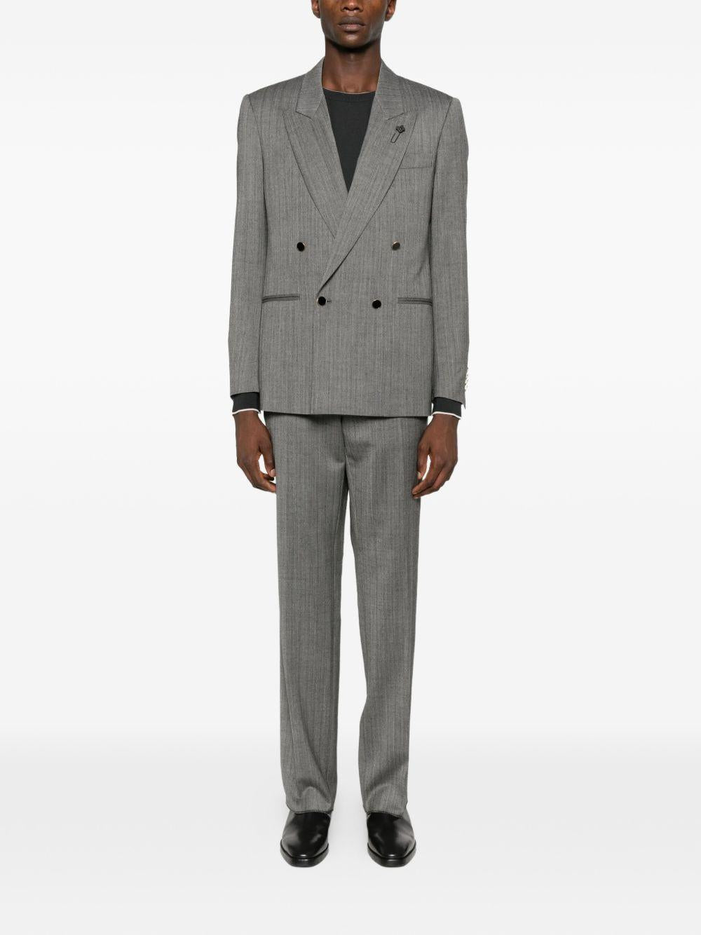Blazer Grigio Spigato Doppiopetto con rever a lancia 